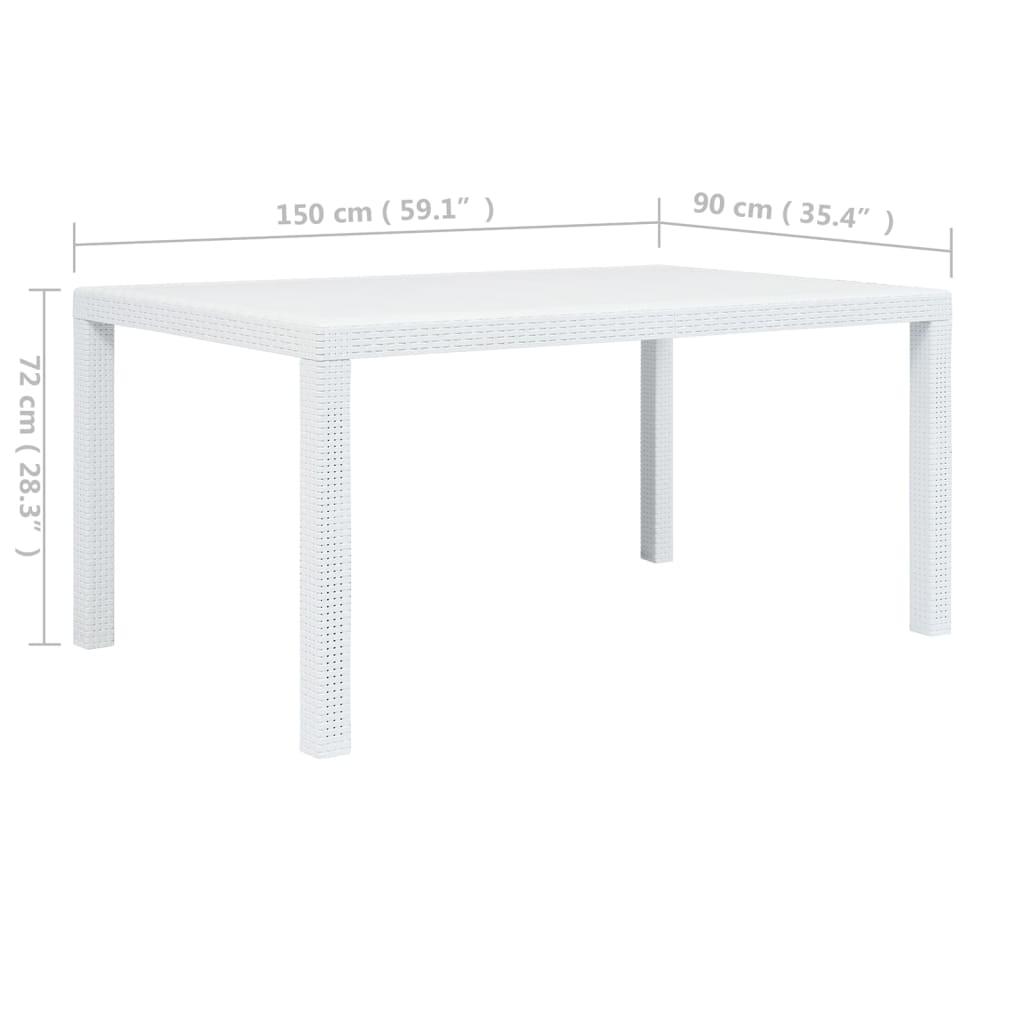 Gartentisch Weiss 150 x 90 x 72 cm Kunststoff Rattan-Optik